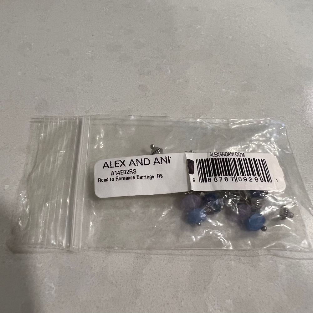 NWT Alex and Ani Road to Romance Earrings, Silver and Blue - Picture 6 of 9